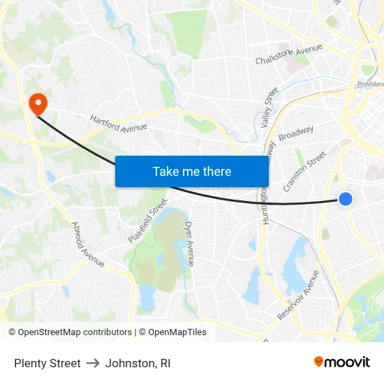 Plenty Street to Johnston, RI map