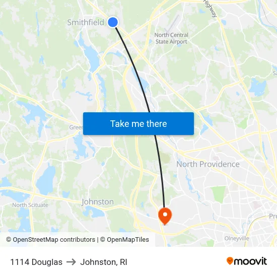 1114 Douglas to Johnston, RI map