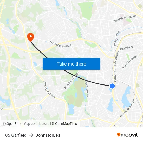 85 Garfield to Johnston, RI map