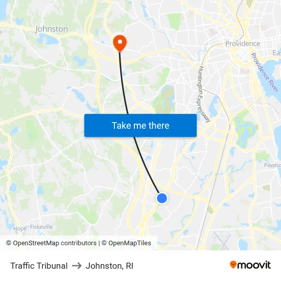 Traffic Tribunal to Johnston, RI map