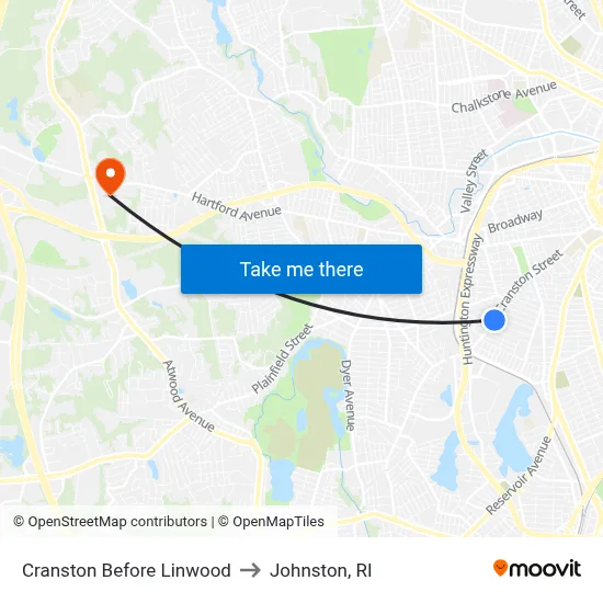Cranston Before Linwood to Johnston, RI map