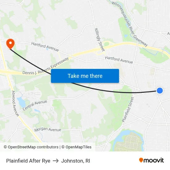Plainfield After Rye to Johnston, RI map