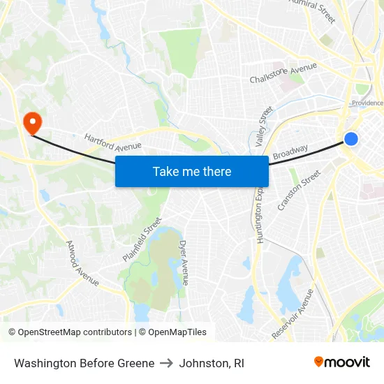 Washington Before Greene to Johnston, RI map