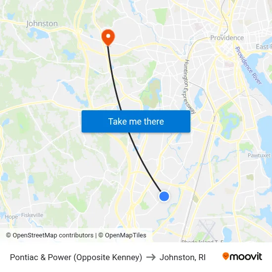 Pontiac & Power (Opposite Kenney) to Johnston, RI map