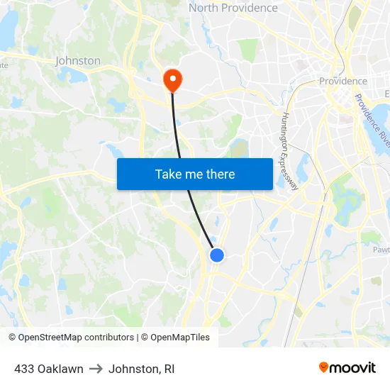 433 Oaklawn to Johnston, RI map