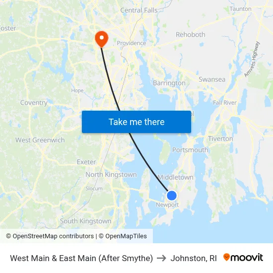 West Main & East Main (After Smythe) to Johnston, RI map
