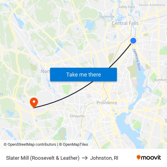 Slater Mill (Roosevelt & Leather) to Johnston, RI map