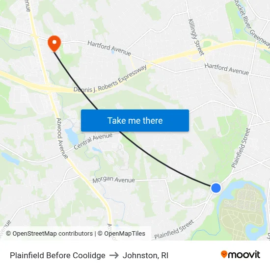 Plainfield Before Coolidge to Johnston, RI map