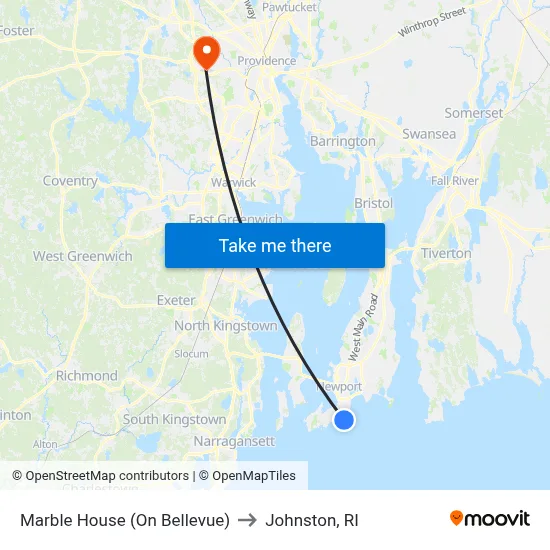 Marble House (On Bellevue) to Johnston, RI map