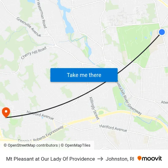 Mt Pleasant at Our Lady Of Providence to Johnston, RI map