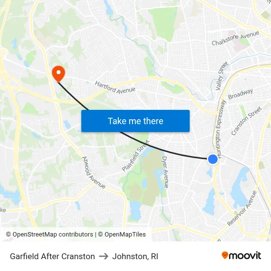 Garfield After Cranston to Johnston, RI map