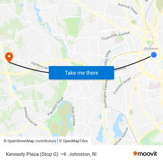 Kennedy Plaza (Stop G) to Johnston, RI map