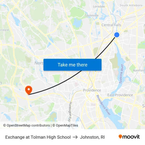 Exchange at Tolman High School to Johnston, RI map