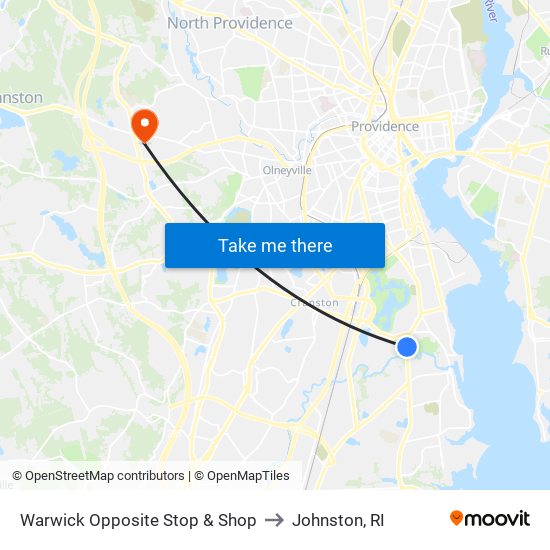 Warwick Opposite Stop & Shop to Johnston, RI map