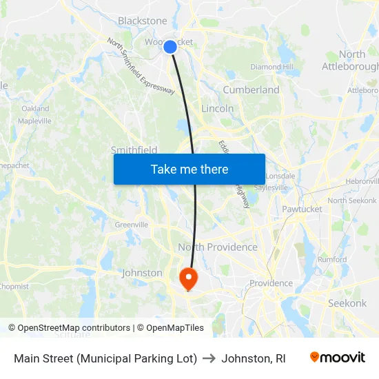 Main Street (Municipal Parking Lot) to Johnston, RI map