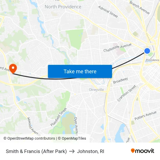 Smith & Francis (After Park) to Johnston, RI map