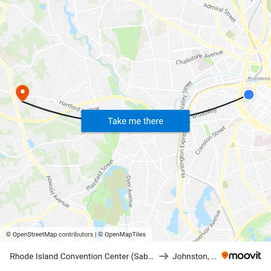 Rhode Island Convention Center (Sabin) to Johnston, RI map