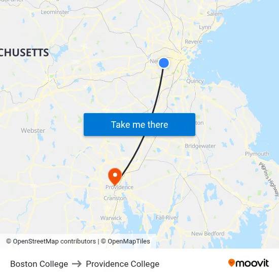 Boston College to Providence College map