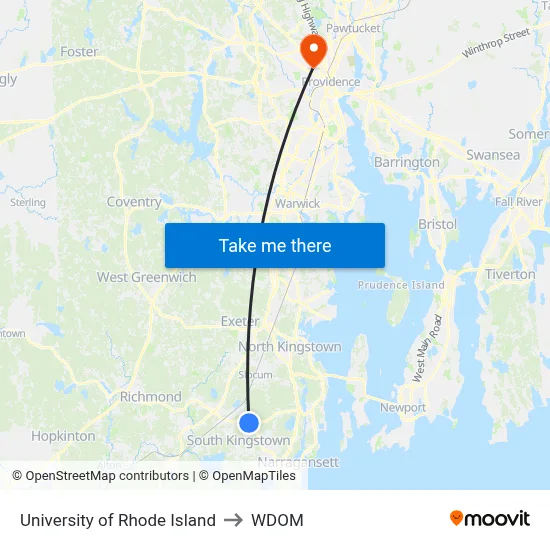 University of Rhode Island to WDOM map