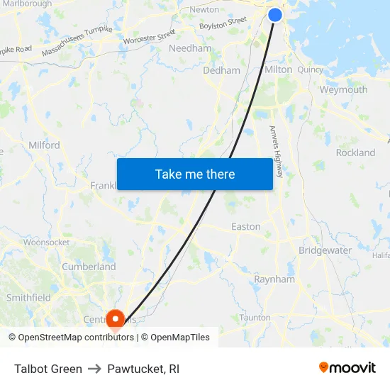 Talbot Green to Pawtucket, RI map