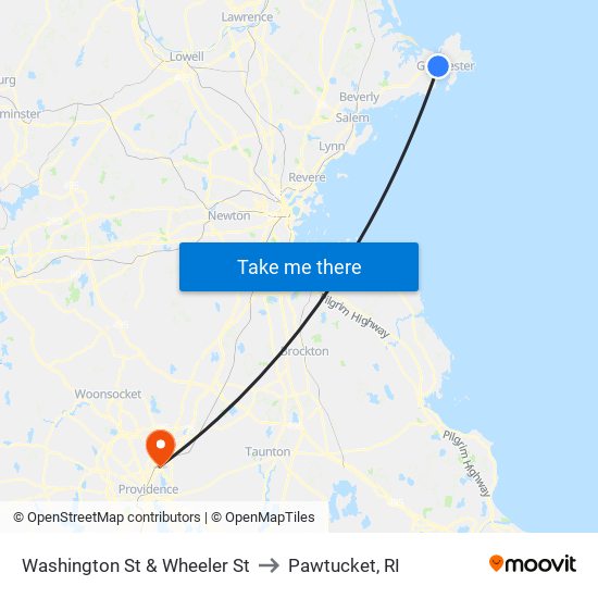 Washington St & Wheeler St to Pawtucket, RI map