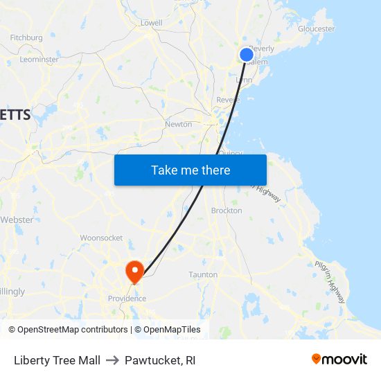 Liberty Tree Mall to Pawtucket, RI map