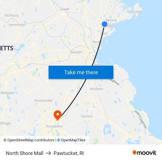 North Shore Mall to Pawtucket, RI map