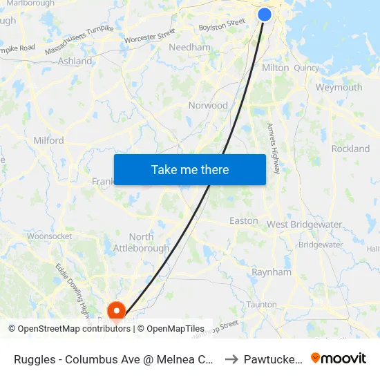 Ruggles - Columbus Ave @ Melnea Cass Blvd to Pawtucket, RI map
