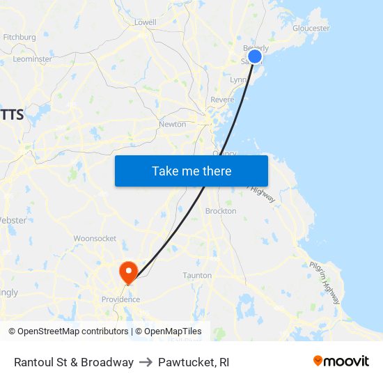 Rantoul St & Broadway to Pawtucket, RI map