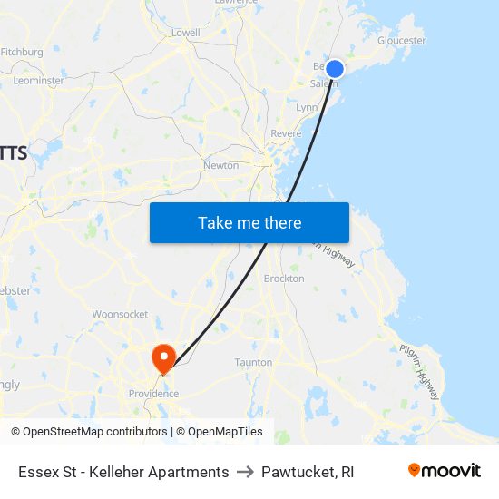 Essex St - Kelleher Apartments to Pawtucket, RI map