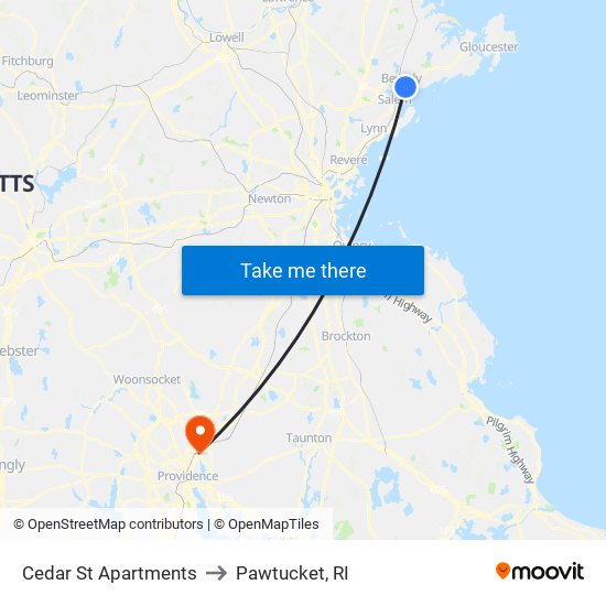 Cedar St Apartments to Pawtucket, RI map