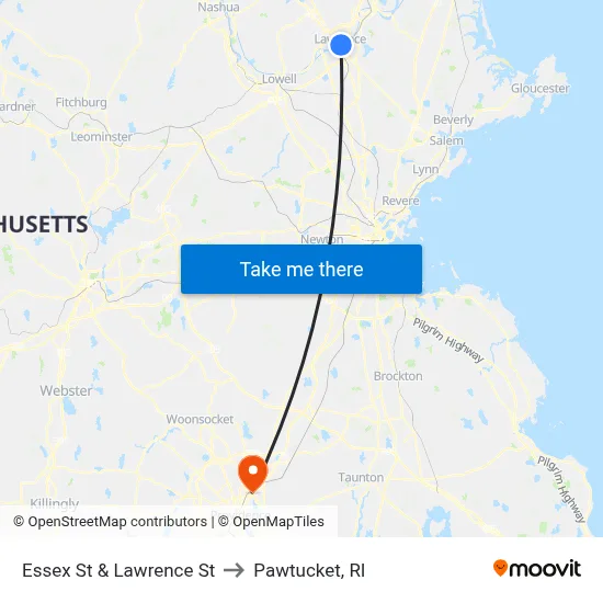 Essex St & Lawrence St to Pawtucket, RI map