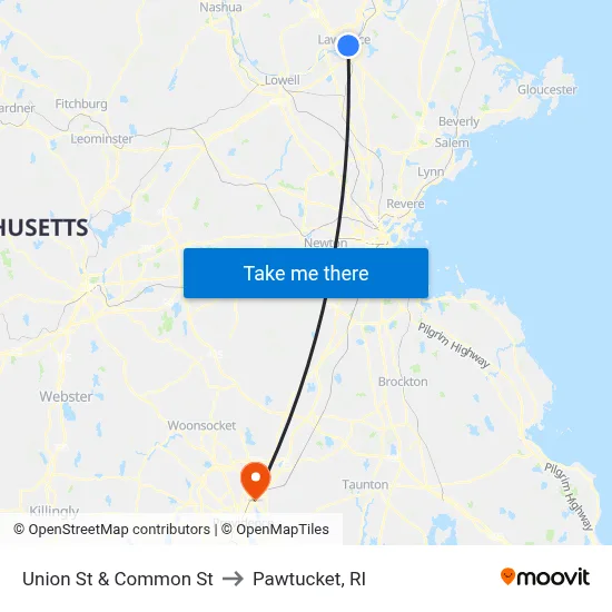 Union St & Common St to Pawtucket, RI map