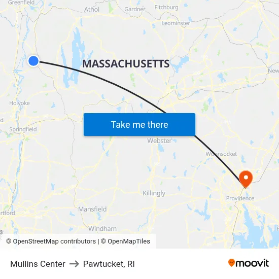Mullins Center to Pawtucket, RI map