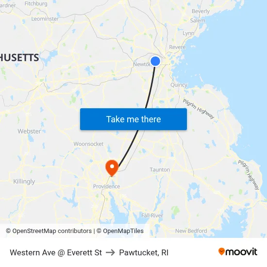 Western Ave @ Everett St to Pawtucket, RI map