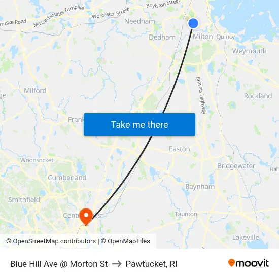 Blue Hill Ave @ Morton St to Pawtucket, RI map