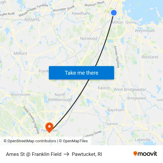 Ames St @ Franklin Field to Pawtucket, RI map