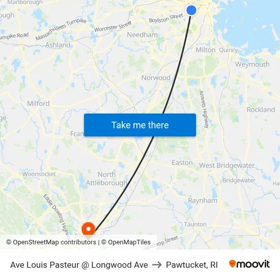 Ave Louis Pasteur @ Longwood Ave to Pawtucket, RI map