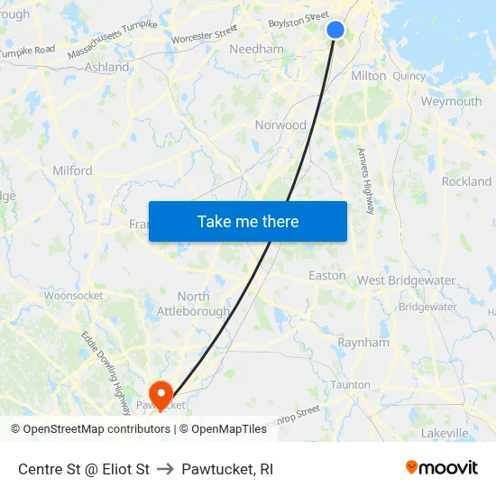 Centre St @ Eliot St to Pawtucket, RI map