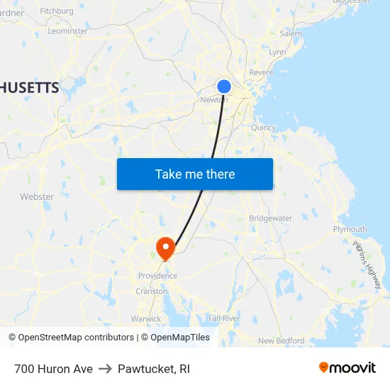 700 Huron Ave to Pawtucket, RI map