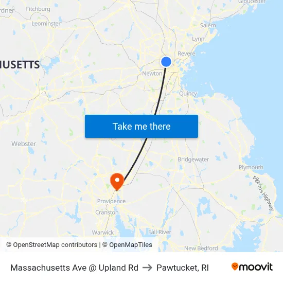 Massachusetts Ave @ Upland Rd to Pawtucket, RI map
