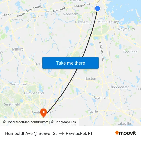 Humboldt Ave @ Seaver St to Pawtucket, RI map