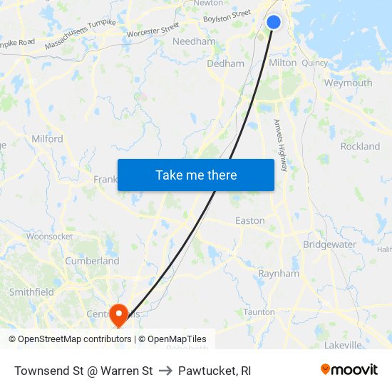 Townsend St @ Warren St to Pawtucket, RI map