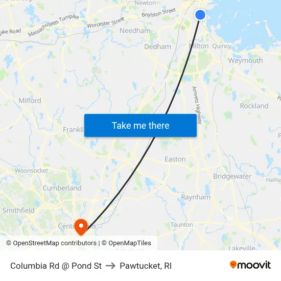 Columbia Rd @ Pond St to Pawtucket, RI map