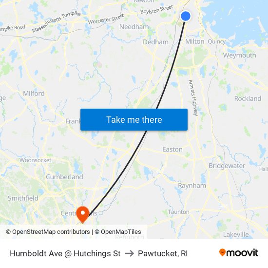 Humboldt Ave @ Hutchings St to Pawtucket, RI map