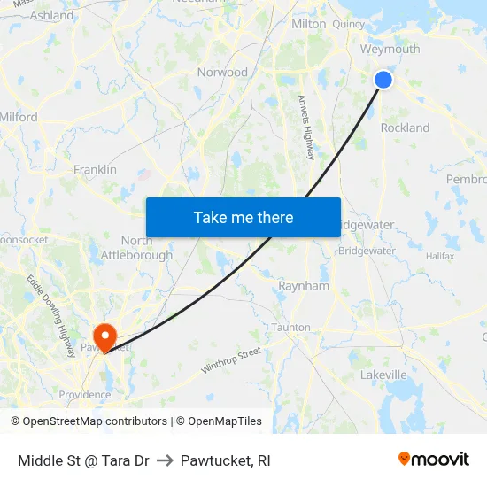 Middle St @ Tara Dr to Pawtucket, RI map