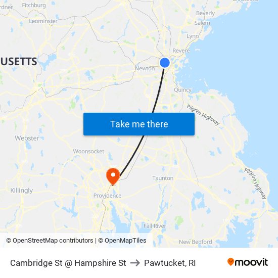 Cambridge St @ Hampshire St to Pawtucket, RI map