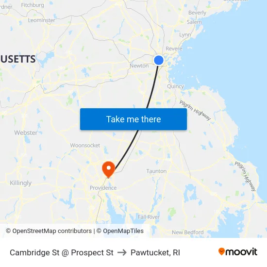 Cambridge St @ Prospect St to Pawtucket, RI map