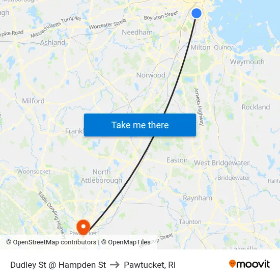 Dudley St @ Hampden St to Pawtucket, RI map