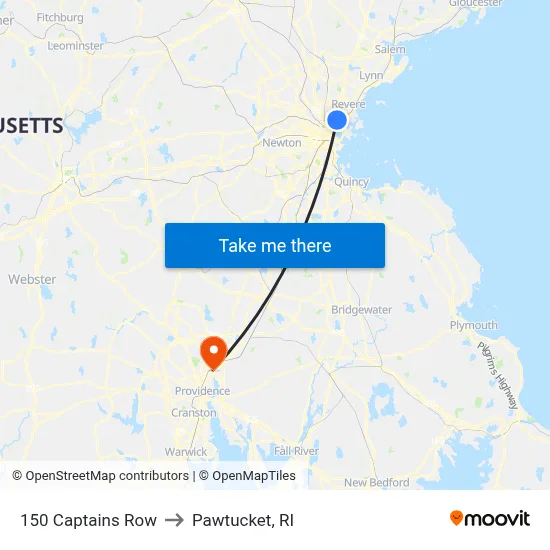 150 Captains Row to Pawtucket, RI map